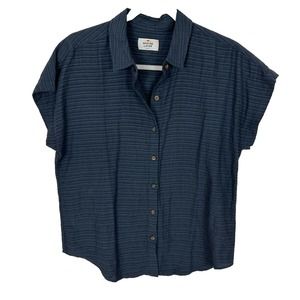 Marine Layer Womens Small Short Sleeve Button Up Top Dark Gray Blue Textured